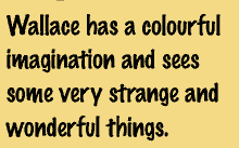 Wallace has a colourful imagination and sees some very strange and wonderful things.